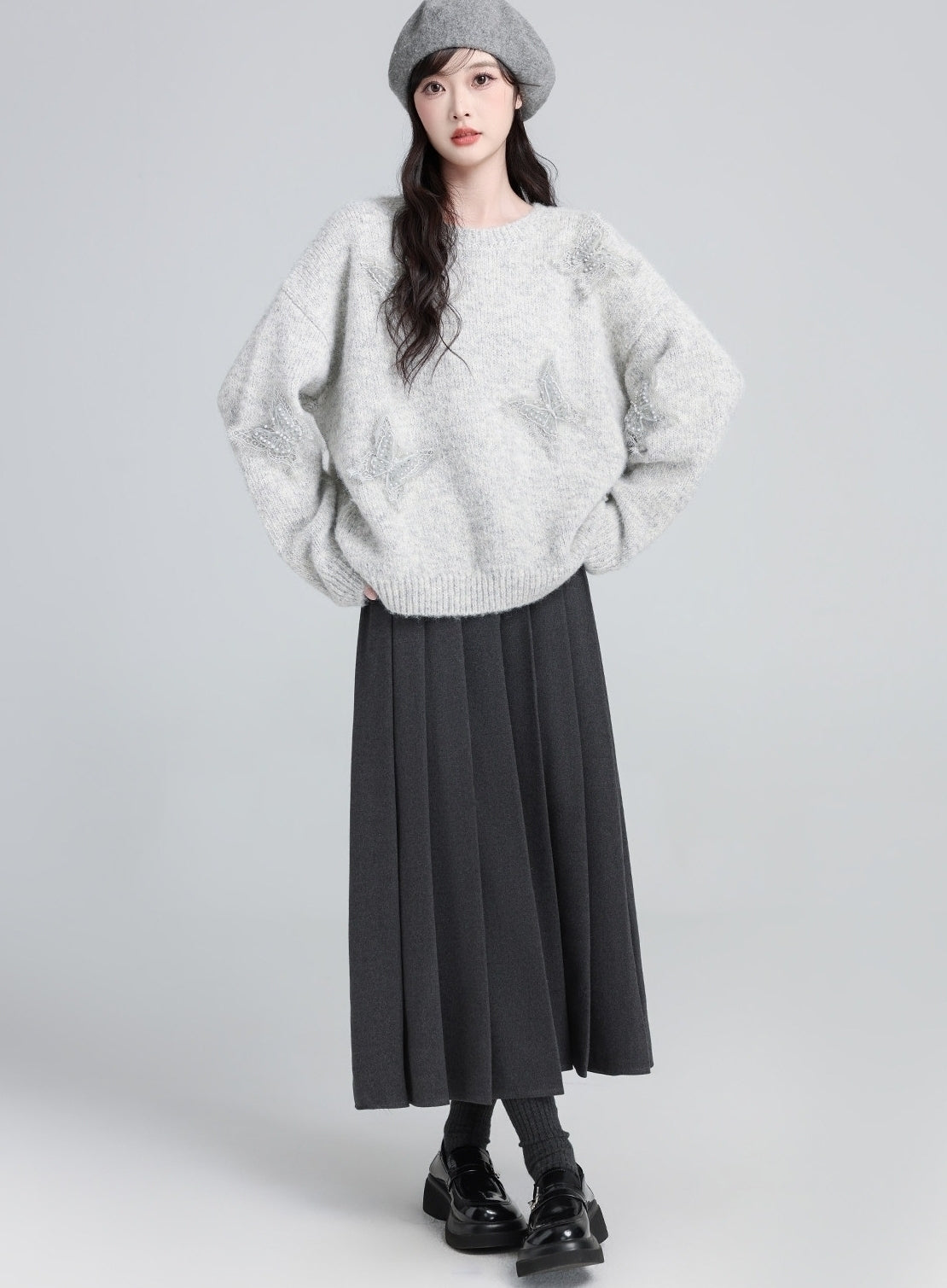 Light Gray Crewneck Butterfly Sweater