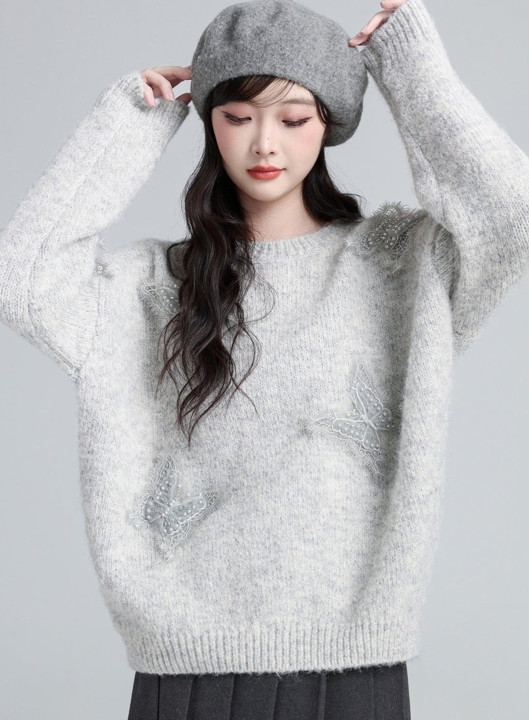 Light Gray Crewneck Butterfly Sweater