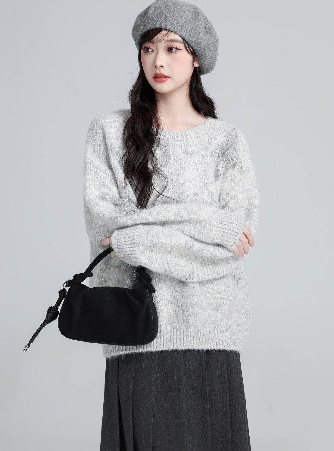 Light Gray Crewneck Butterfly Sweater