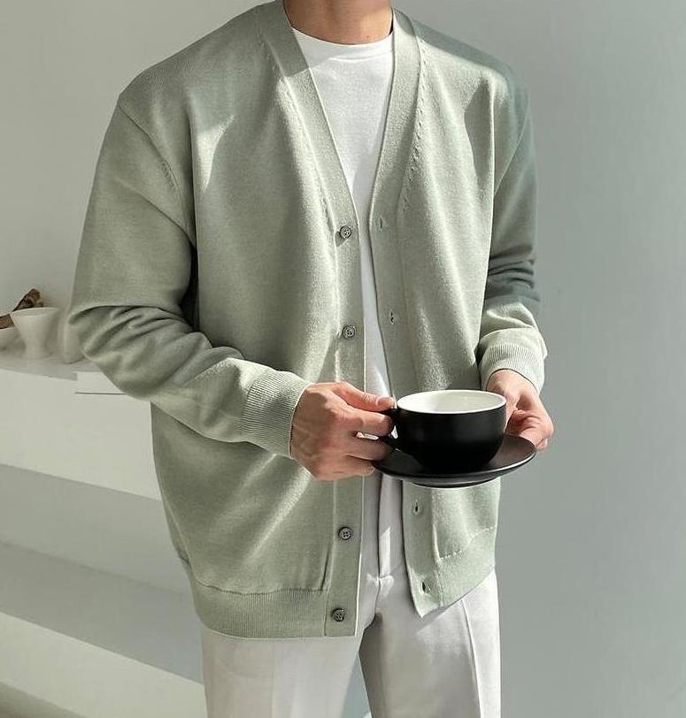 Light Green V-Neck Cardigan