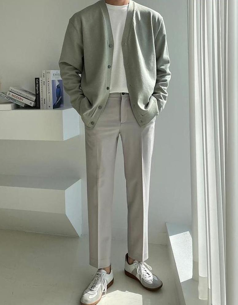 Light Green V-Neck Cardigan
