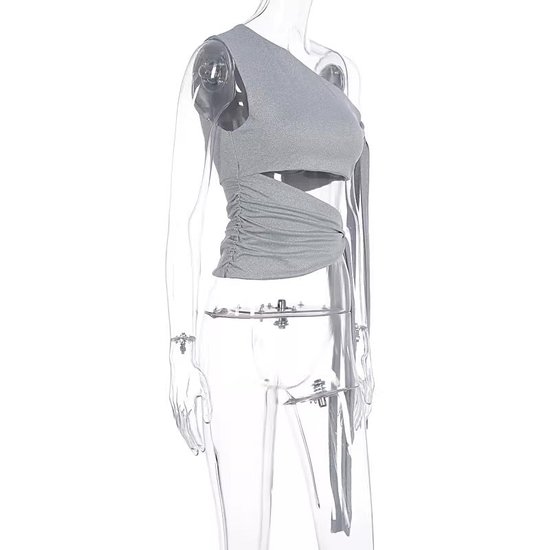 Light Grey Deconstructed Off-Shoulders Top