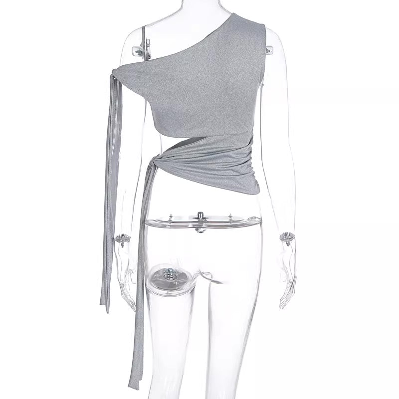 Light Grey Deconstructed Off-Shoulders Top