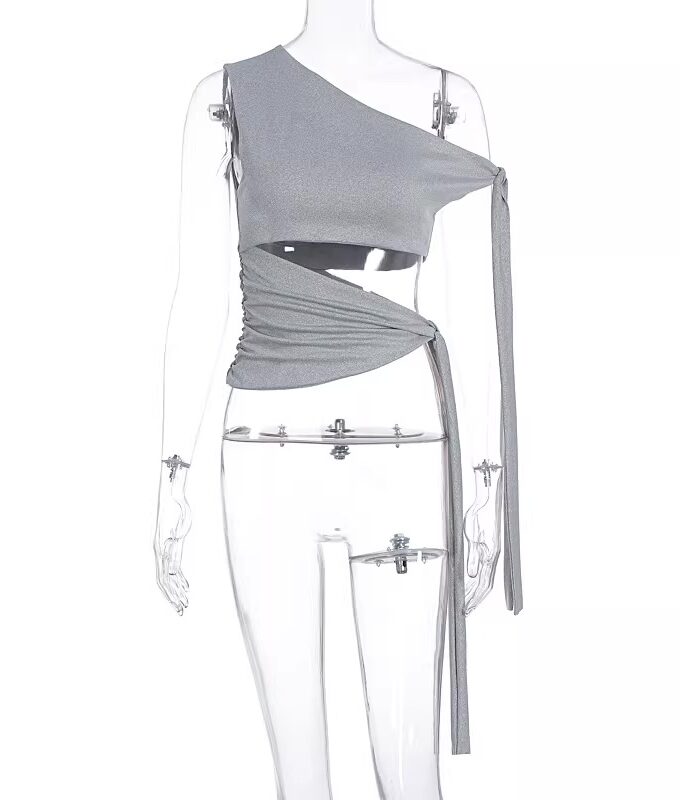 Light Grey Deconstructed Off-Shoulders Top