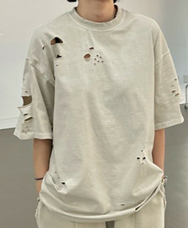 Light Grey Ragged Style T-Shirt
