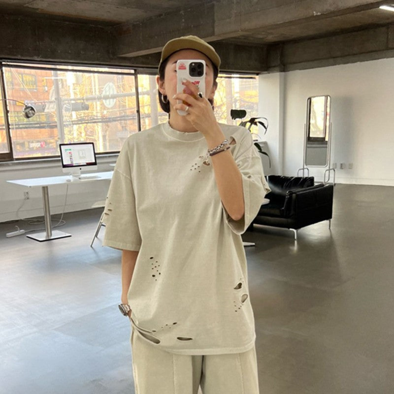 Light Grey Ragged Style T-Shirt