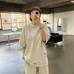 Light Grey Ragged Style T-Shirt