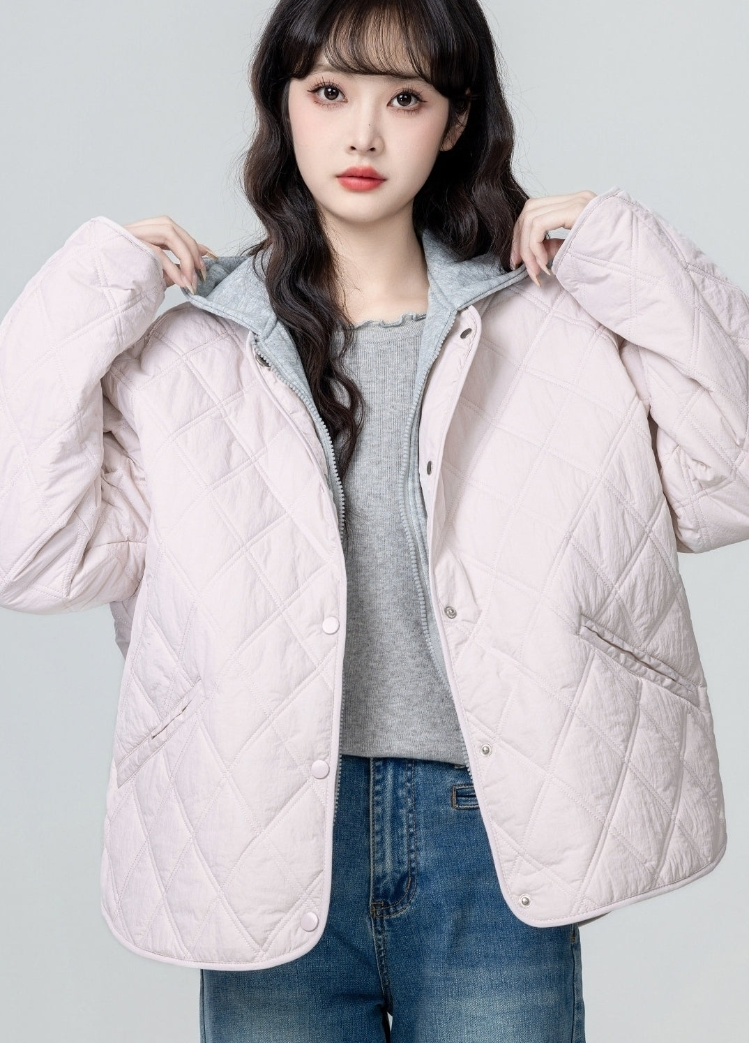 Light Pink Quilted Hooded Puffer Jacket