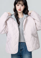 Light Pink Quilted Hooded Puffer Jacket