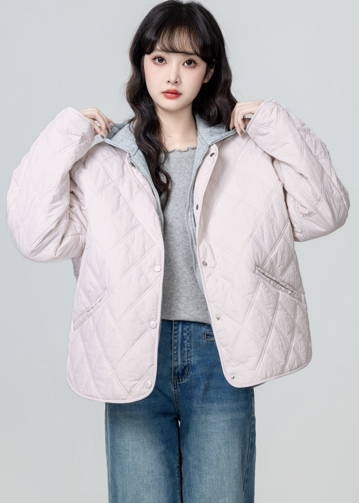 Light Pink Quilted Hooded Puffer Jacket