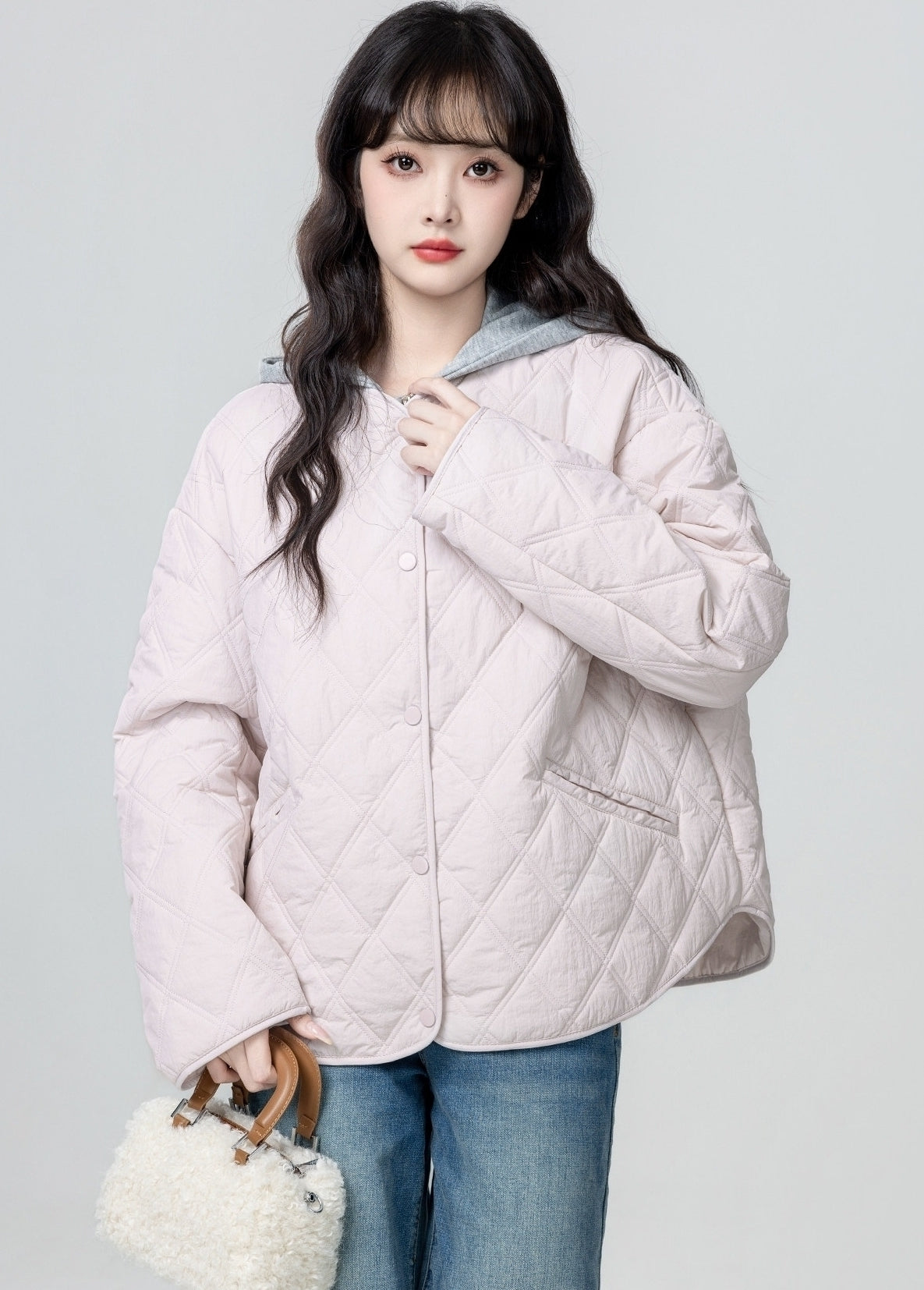 Light Pink Quilted Hooded Puffer Jacket