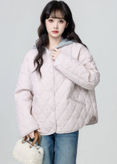 Light Pink Quilted Hooded Puffer Jacket