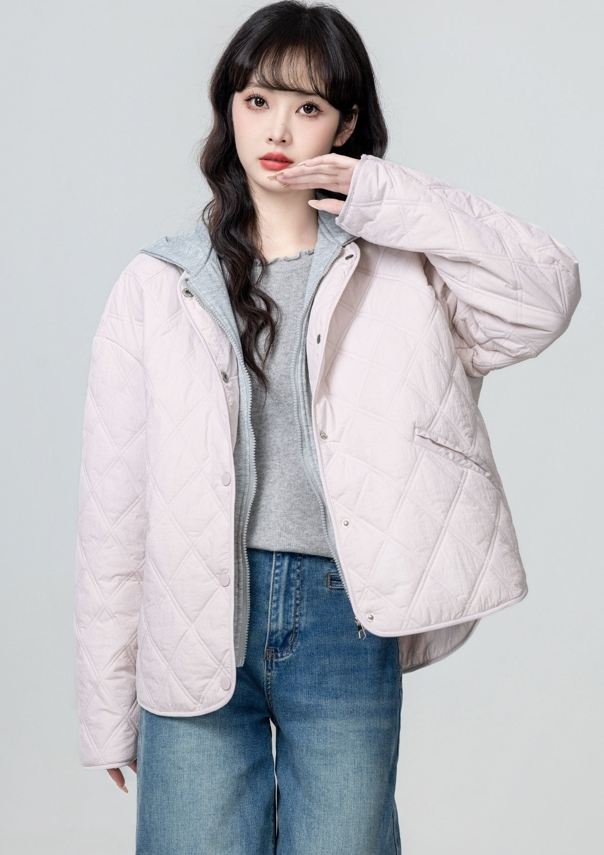 Light Pink Quilted Hooded Puffer Jacket