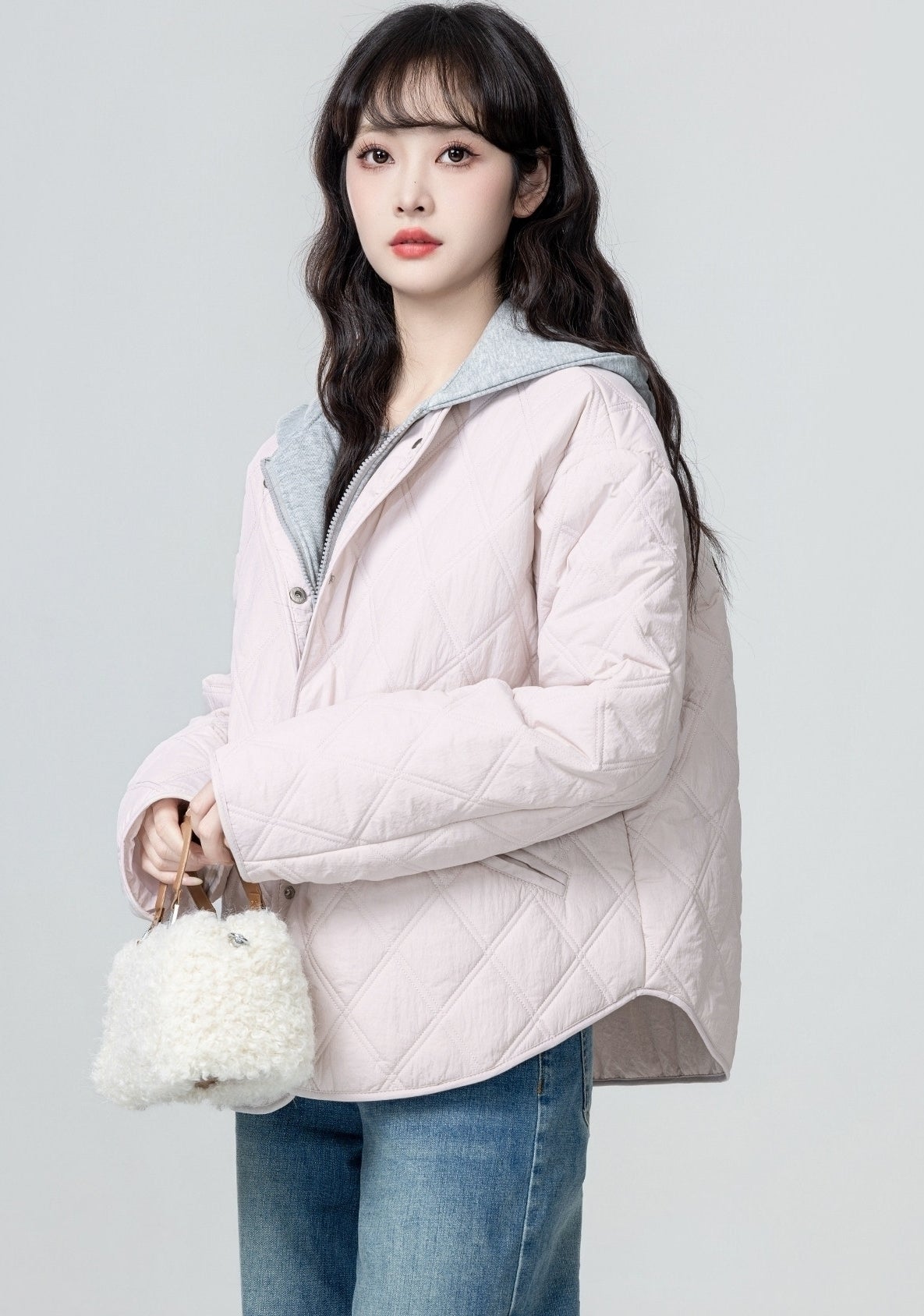 Light Pink Quilted Hooded Puffer Jacket