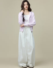 Light Purple Double Zip Hooded Cardigan Jacket