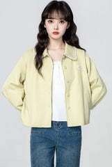 Light Yellow Lace Trim Utility Jacket Cardigan
