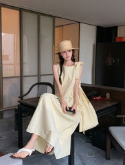Light Yellow Sleeveless French Style Casual Dress