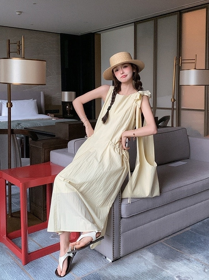 Light Yellow Sleeveless French Style Casual Dress