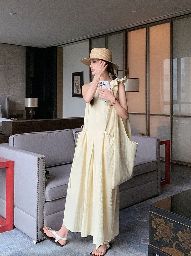 Light Yellow Sleeveless French Style Casual Dress