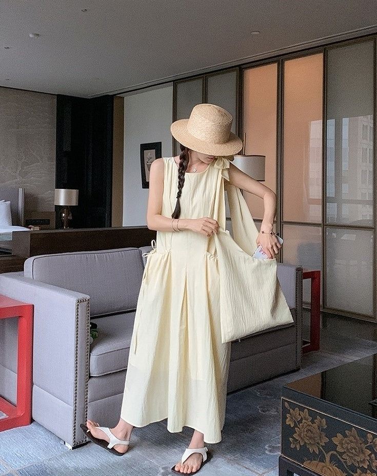 Light Yellow Sleeveless French Style Casual Dress
