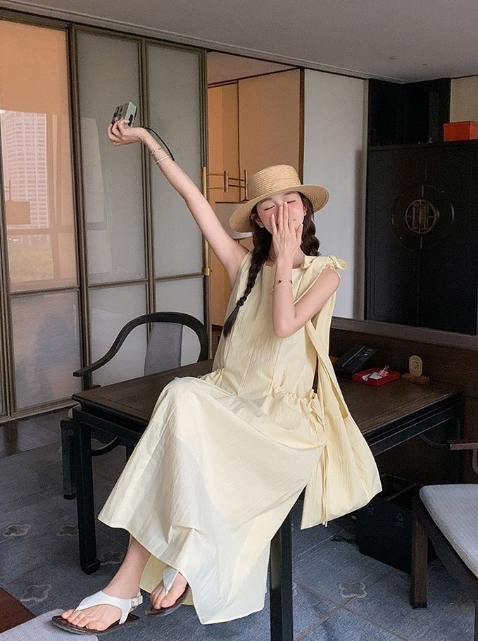 Light Yellow Sleeveless French Style Casual Dress