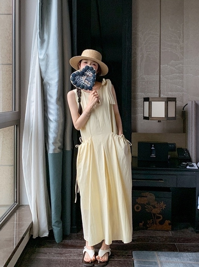 Light Yellow Sleeveless French Style Casual Dress
