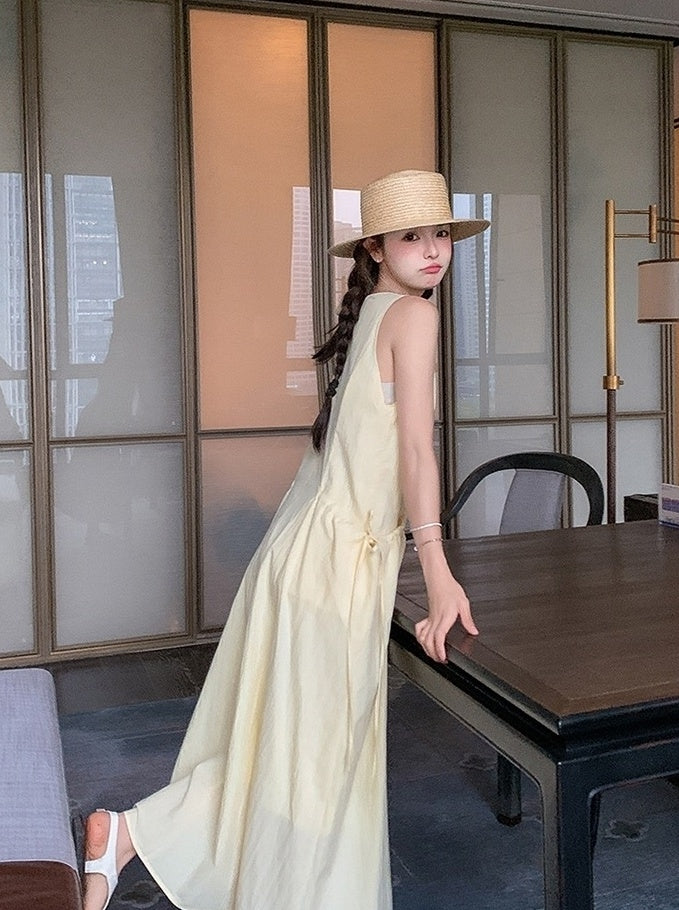 Light Yellow Sleeveless French Style Casual Dress
