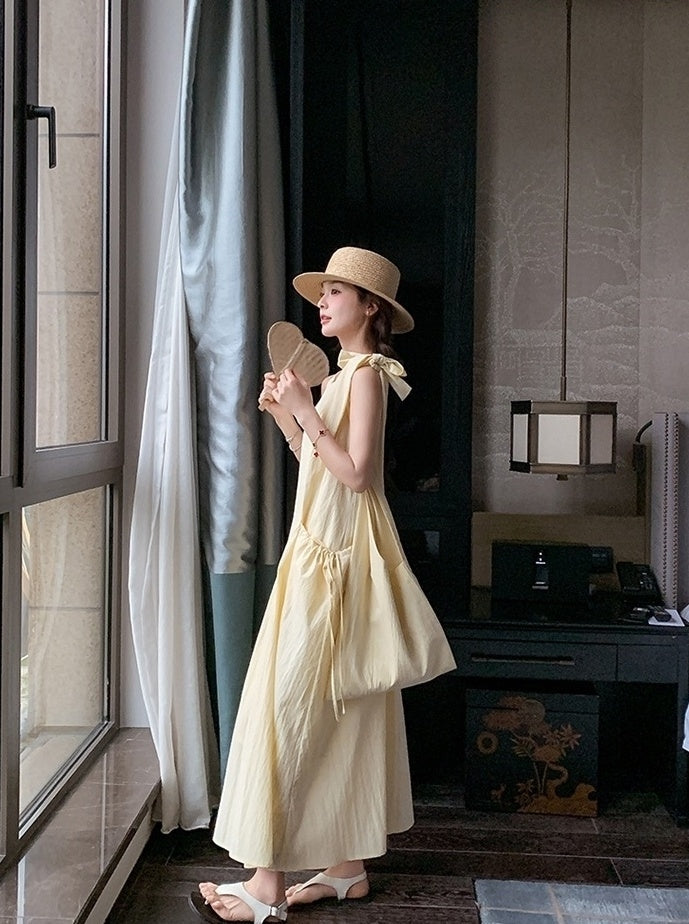 Light Yellow Sleeveless French Style Casual Dress
