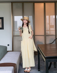 Light Yellow Sleeveless French Style Casual Dress