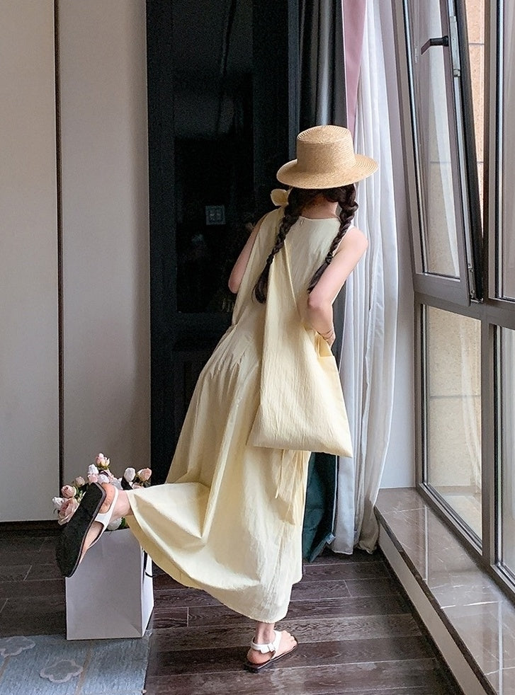 Light Yellow Sleeveless French Style Casual Dress