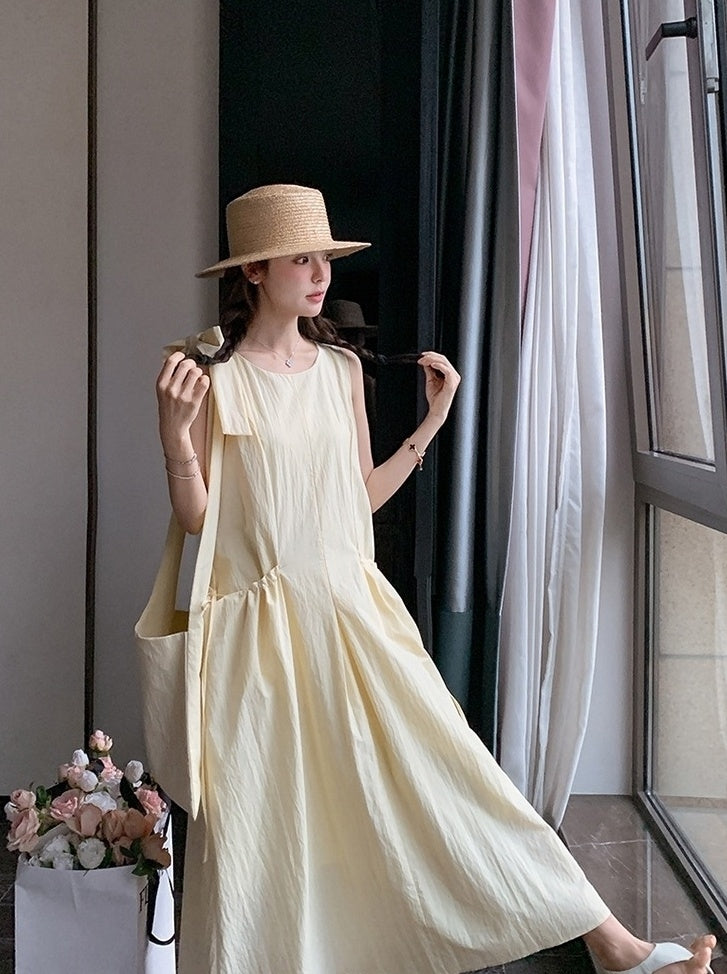 Light Yellow Sleeveless French Style Casual Dress