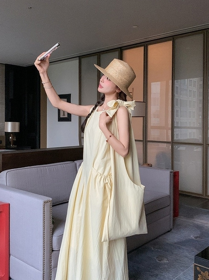 Light Yellow Sleeveless French Style Casual Dress