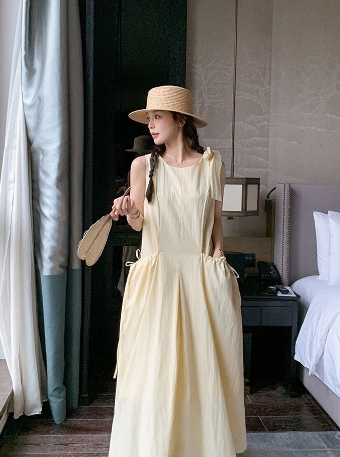 Light Yellow Sleeveless French Style Casual Dress