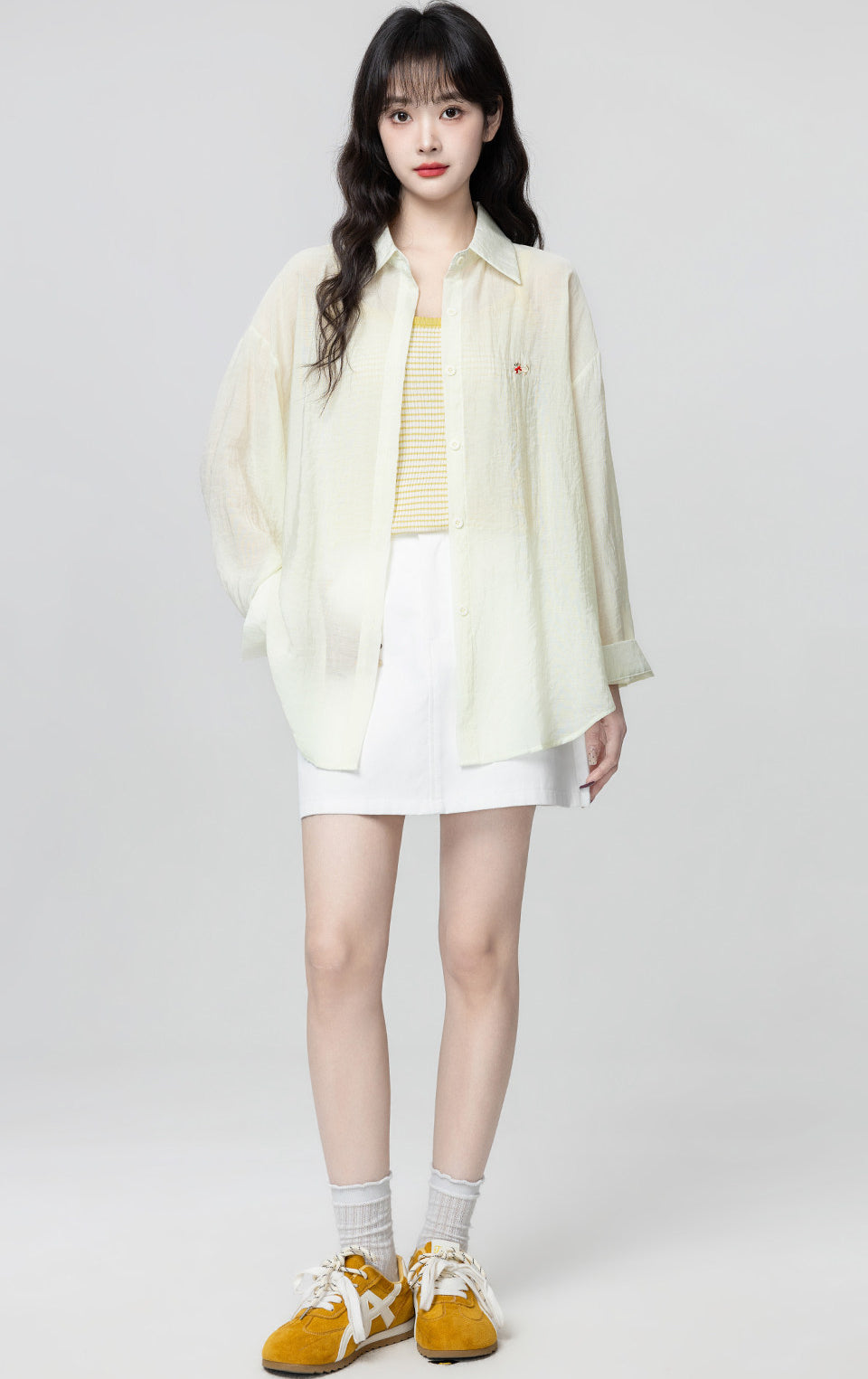 Light Yellow Sun Protection Shirt Jacket Casual Loose Lapel Top