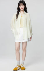 Light Yellow Sun Protection Shirt Jacket Casual Loose Lapel Top
