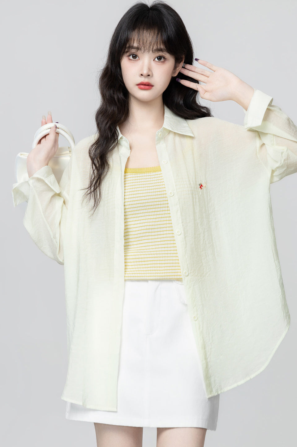 Light Yellow Sun Protection Shirt Jacket Casual Loose Lapel Top