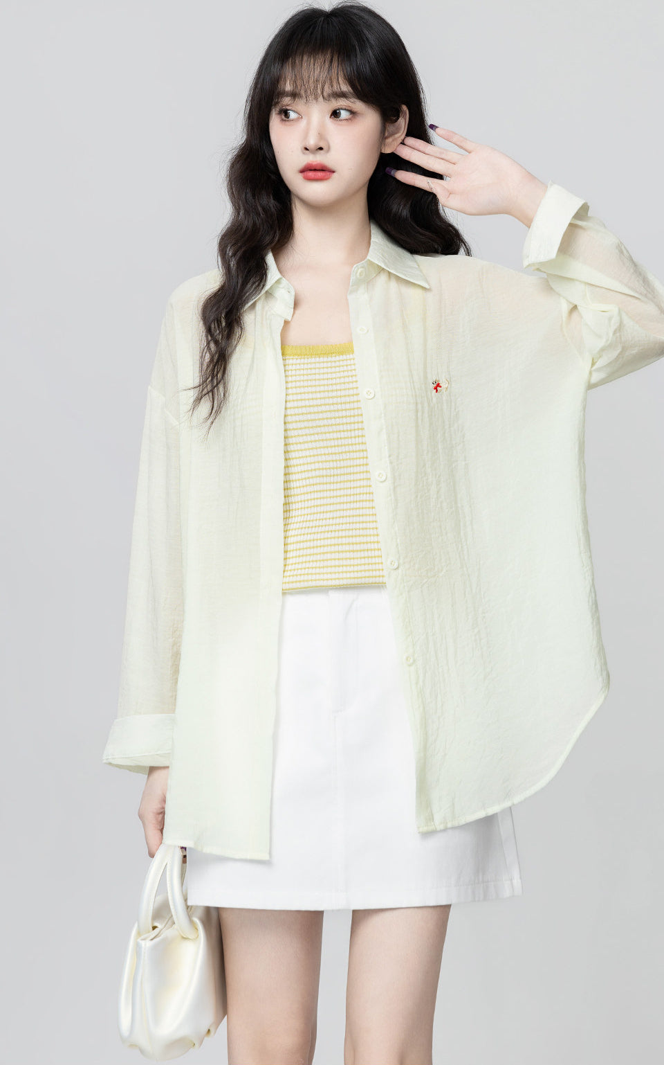 Light Yellow Sun Protection Shirt Jacket Casual Loose Lapel Top