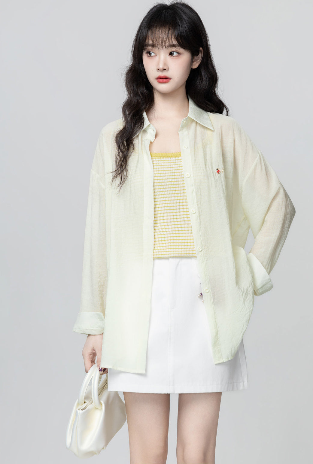 Light Yellow Sun Protection Shirt Jacket Casual Loose Lapel Top