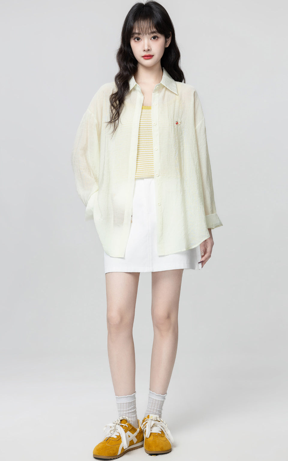 Light Yellow Sun Protection Shirt Jacket Casual Loose Lapel Top