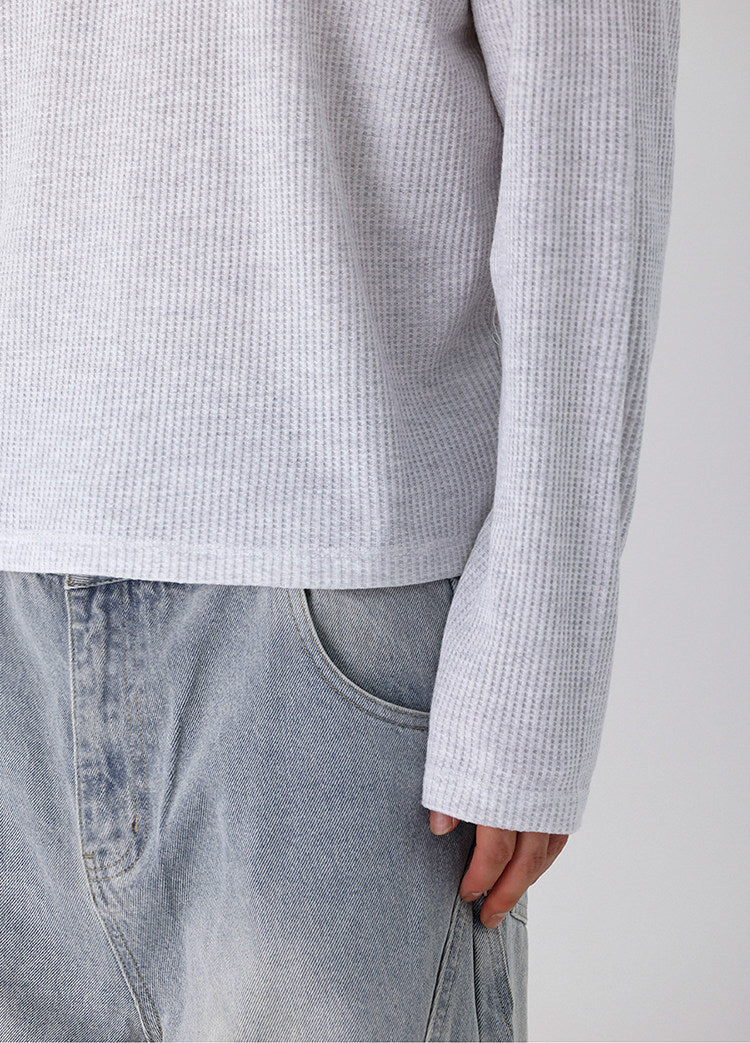 Lightweight Ribbed Crew Neck Long Sleeve T Shirt Casual Fit