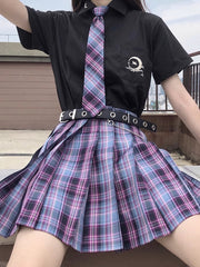 Lilac Plaid School Girl Pleated Skirt