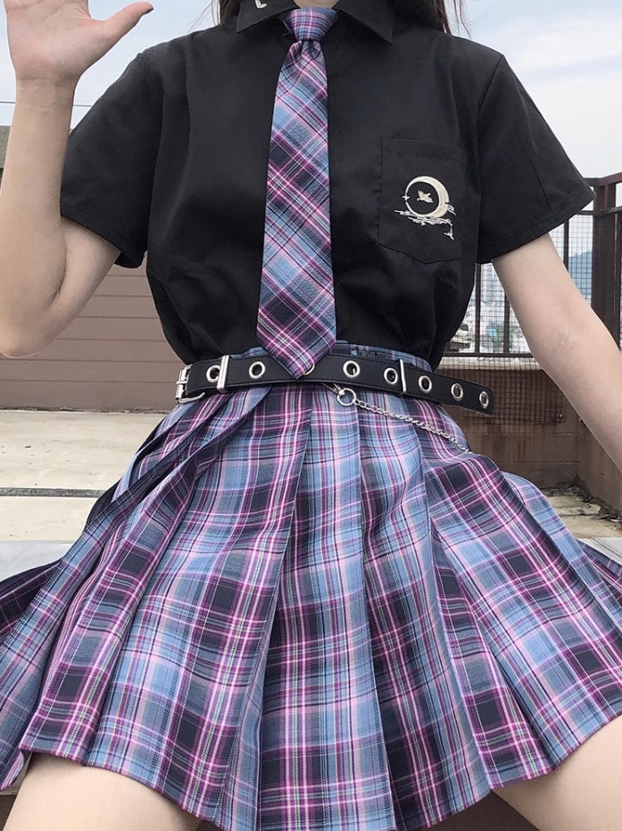 Lilac Plaid School Girl Pleated Skirt