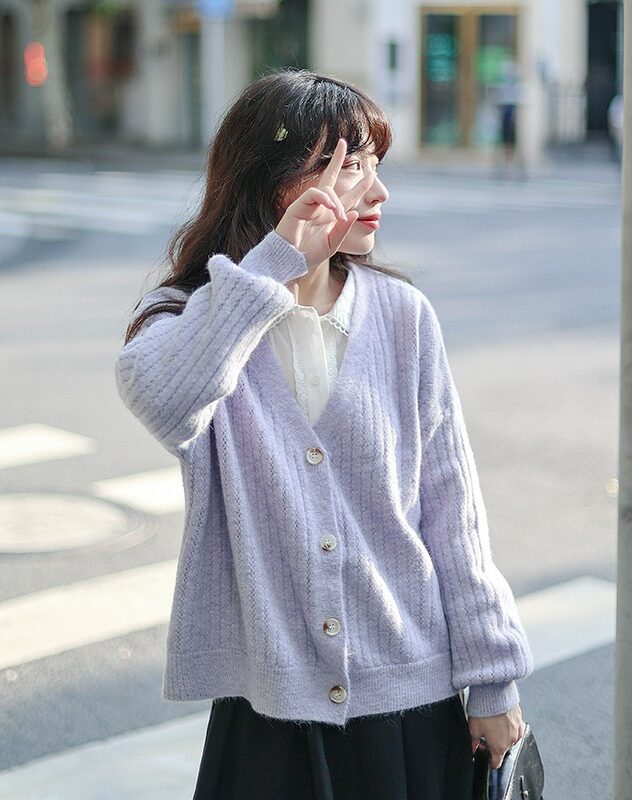 Lilac Ribbed Cozy Cardigan