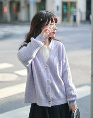 Lilac Ribbed Cozy Cardigan