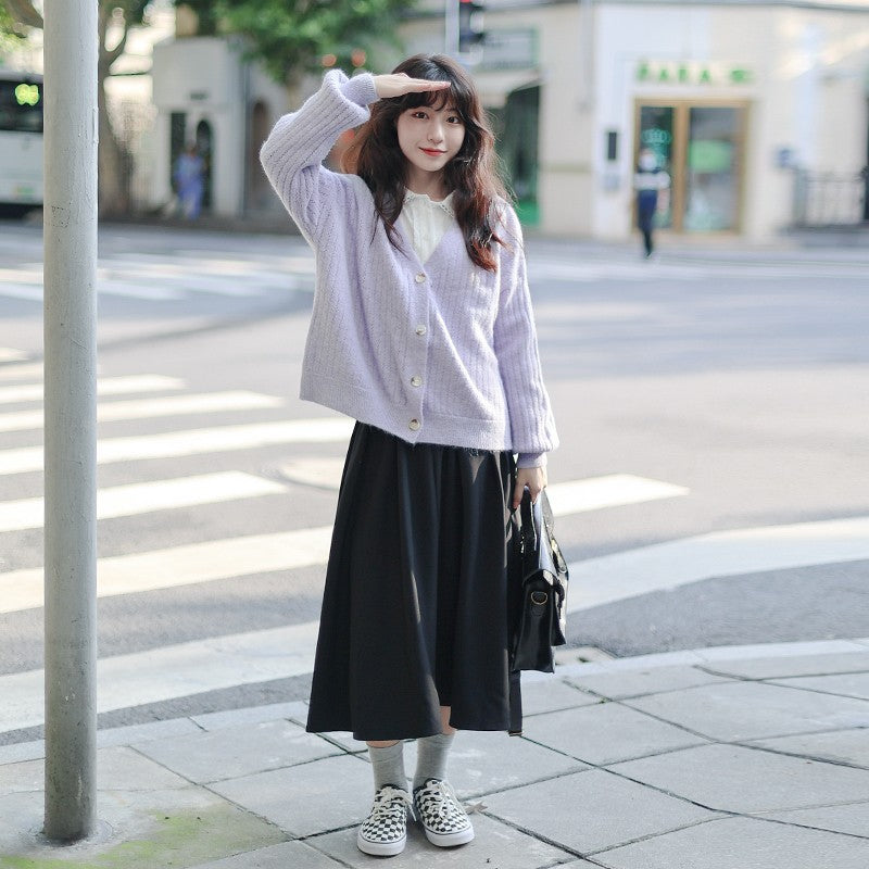 Lilac Ribbed Cozy Cardigan