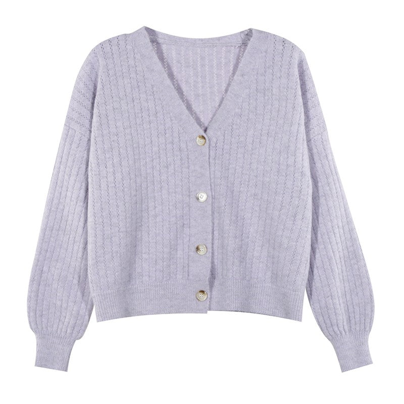 Lilac Ribbed Cozy Cardigan