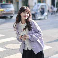 Lilac Ribbed Cozy Cardigan