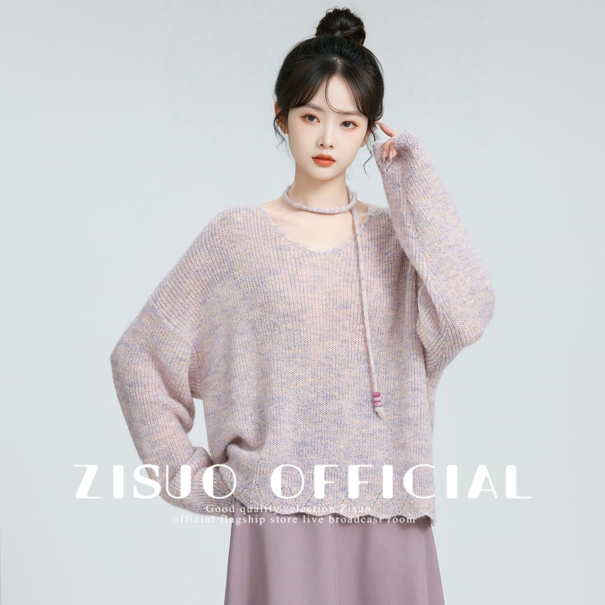Lilac Vneck Knitted Pullover Sweater