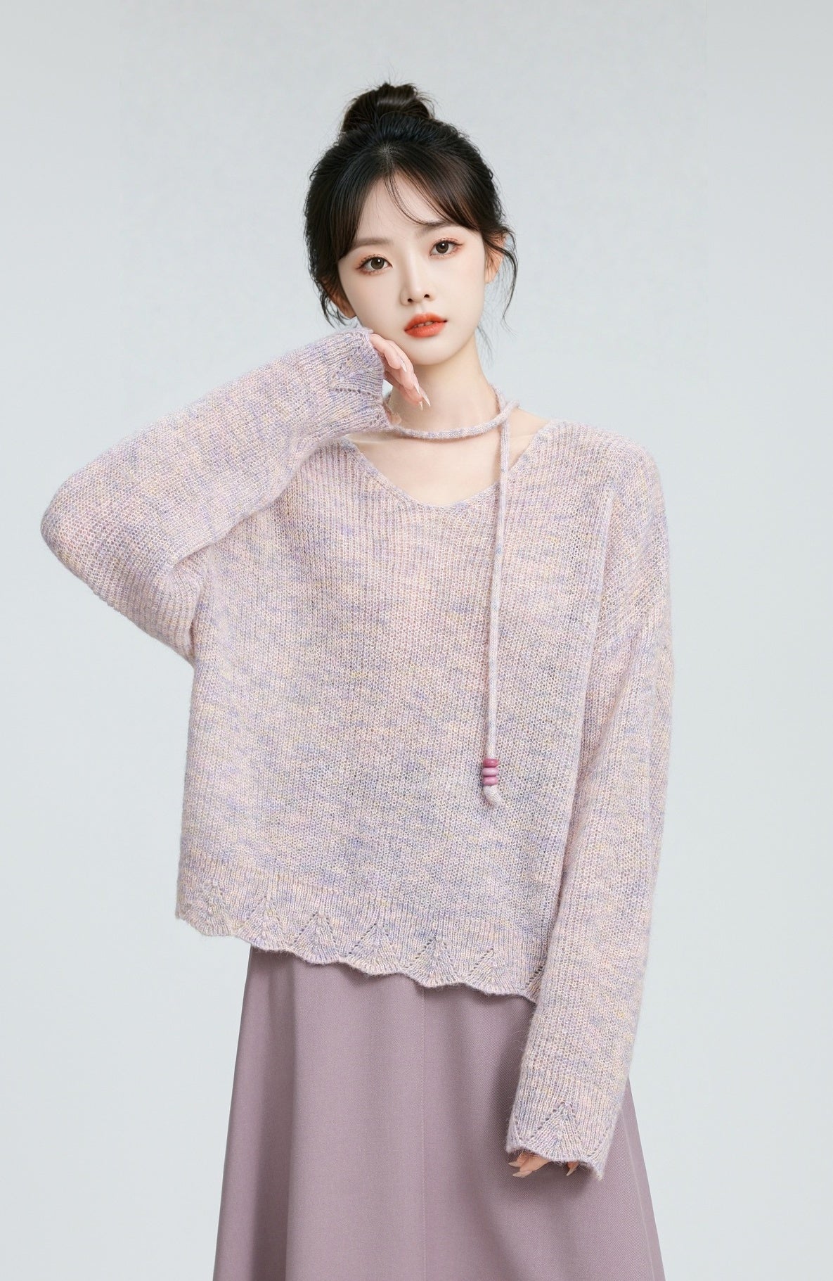 Lilac Vneck Knitted Pullover Sweater