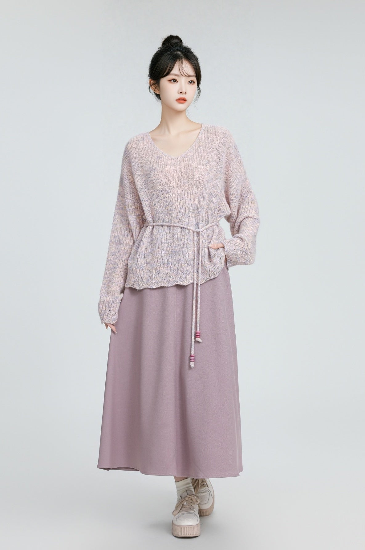 Lilac Vneck Knitted Pullover Sweater